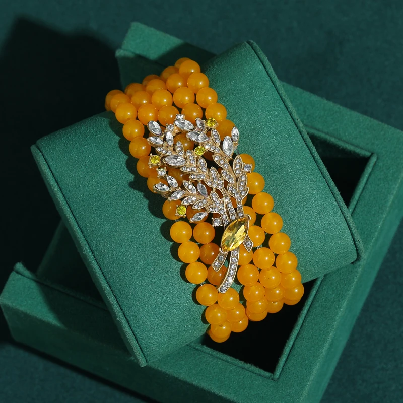 Vintage Layered Yellow Beads Bracelets With Strand Gold Color Bouquet Charm Luxury Brands Woman Wedding Bride Antique Jewelry
Vintage Layered Yellow Beads Bracelets With Strand Gold Color Bouquet Charm Luxury Brands Woman Wedding Bride Antique Jewelry