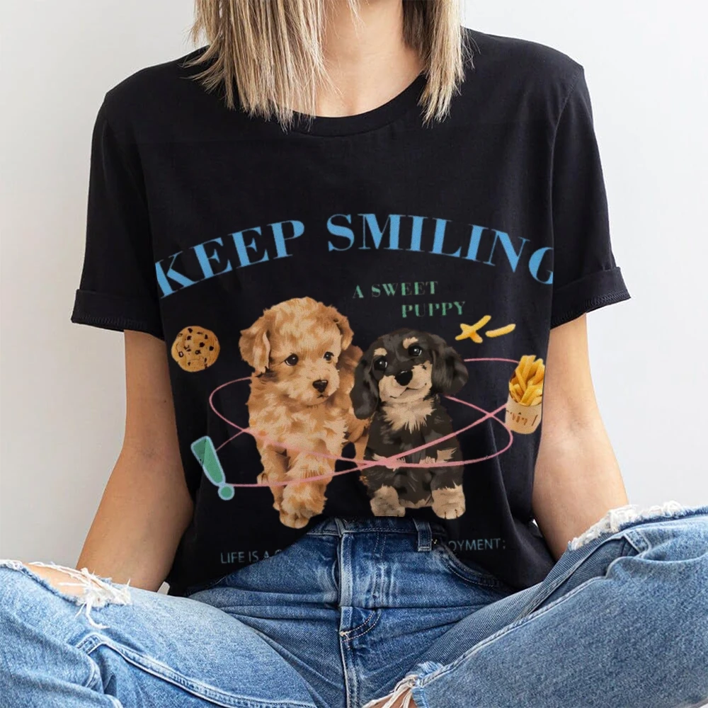 Graphic Tee Keep Smiling Puppy Tee All - Cotton High-Quality Oversize White Tee.Keep Smiling Dogs Print Positive Y2K Style
Graphic Tee Keep Smiling Puppy Tee All - Cotton High-Quality Oversize White Tee.Keep Smiling Dogs Print Positive Y2K Style