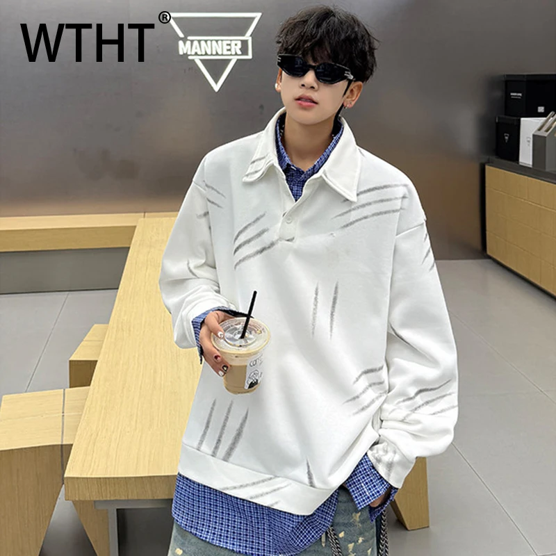 WTHT trendy men's spliced fake two-pieve graffiti contrast color t-shirts fashion long sleeves lapel loose tops male 2A1530
WTHT trendy men's spliced fake two-pieve graffiti contrast color t-shirts fashion long sleeves lapel loose tops male 2A1530