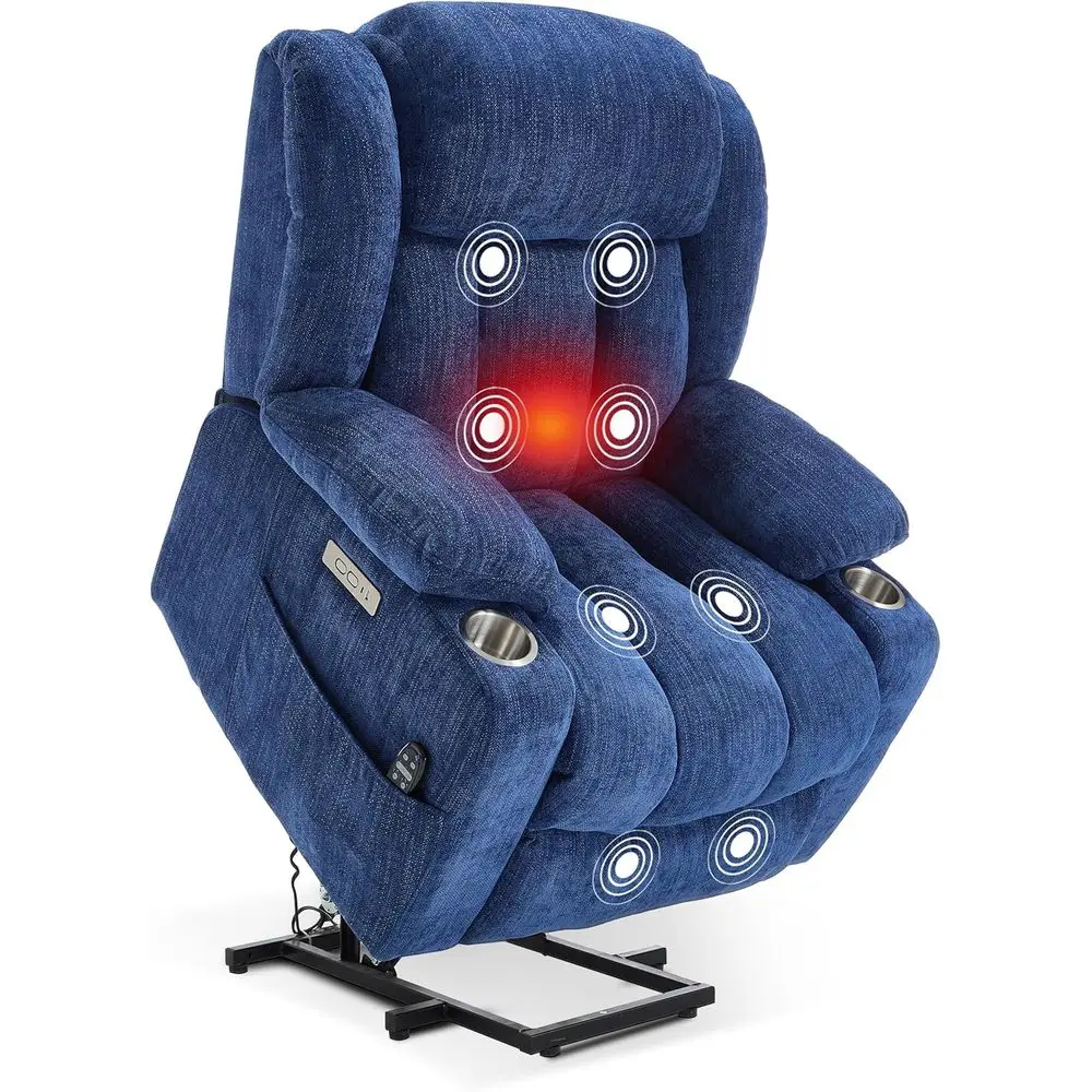 Blue Chenille Fabric Power Recliner with Massage, Heat and Cup Holders for Elderly Comfort
Blue Chenille Fabric Power Recliner with Massage, Heat and Cup Holders for Elderly Comfort