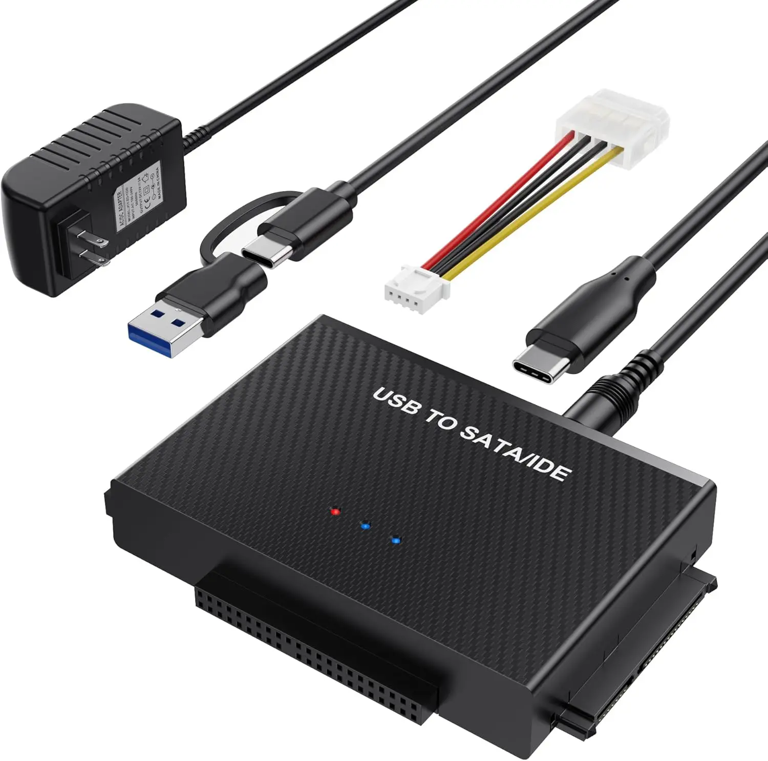 USB 3.0 & Type C to SATA IDE Adapter for 2.5" 3.5" HDD SSD, Hard Drive Reader Converter Kit with Power Adapter
USB 3.0 & Type C to SATA IDE Adapter for 2.5" 3.5" HDD SSD, Hard Drive Reader Converter Kit with Power Adapter
