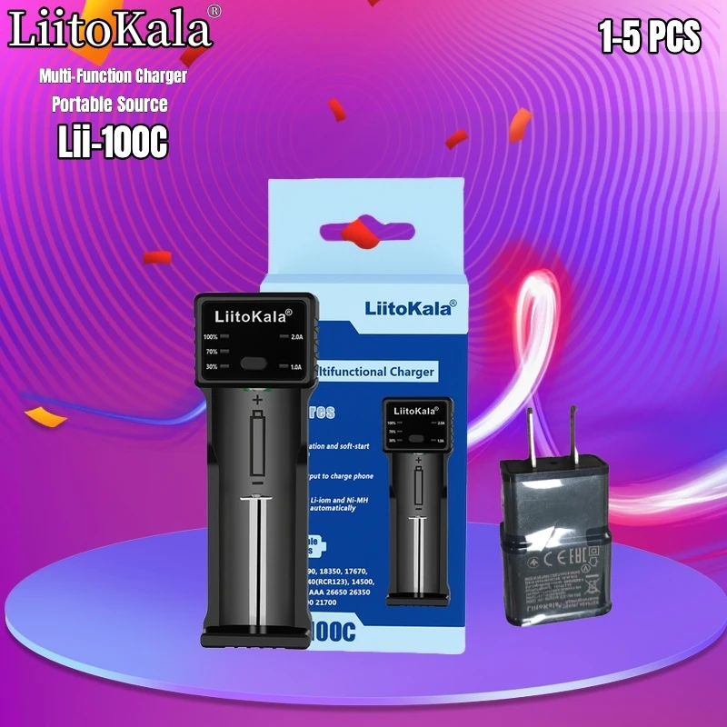 LiitoKala Lii-100C Lii-100 Battery Charger For 18650 18350 26650 16340 RCR123 14500 3.7V 1.2V Ni-MH Ni-Cd 2A USB smart charger
LiitoKala Lii-100C Lii-100 Battery Charger For 18650 18350 26650 16340 RCR123 14500 3.7V 1.2V Ni-MH Ni-Cd 2A USB smart charger