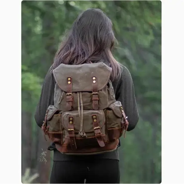 Pepper Salt Canvas Oil Wax American Vintage Large Capacity Mountaineering Double Shoulder Oil Wax Canvas Backpack
Pepper Salt Canvas Oil Wax American Vintage Large Capacity Mountaineering Double Shoulder Oil Wax Canvas Backpack