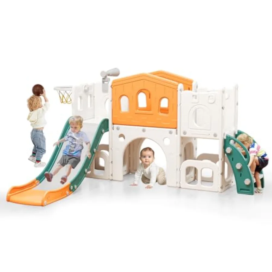 8 in 1 Toddler Slide Set Kid Slide with Basketball Hoop Telescope and Climber Indoor Outdoor Playset Toddler Playground for Age
8 in 1 Toddler Slide Set Kid Slide with Basketball Hoop Telescope and Climber Indoor Outdoor Playset Toddler Playground for Age
