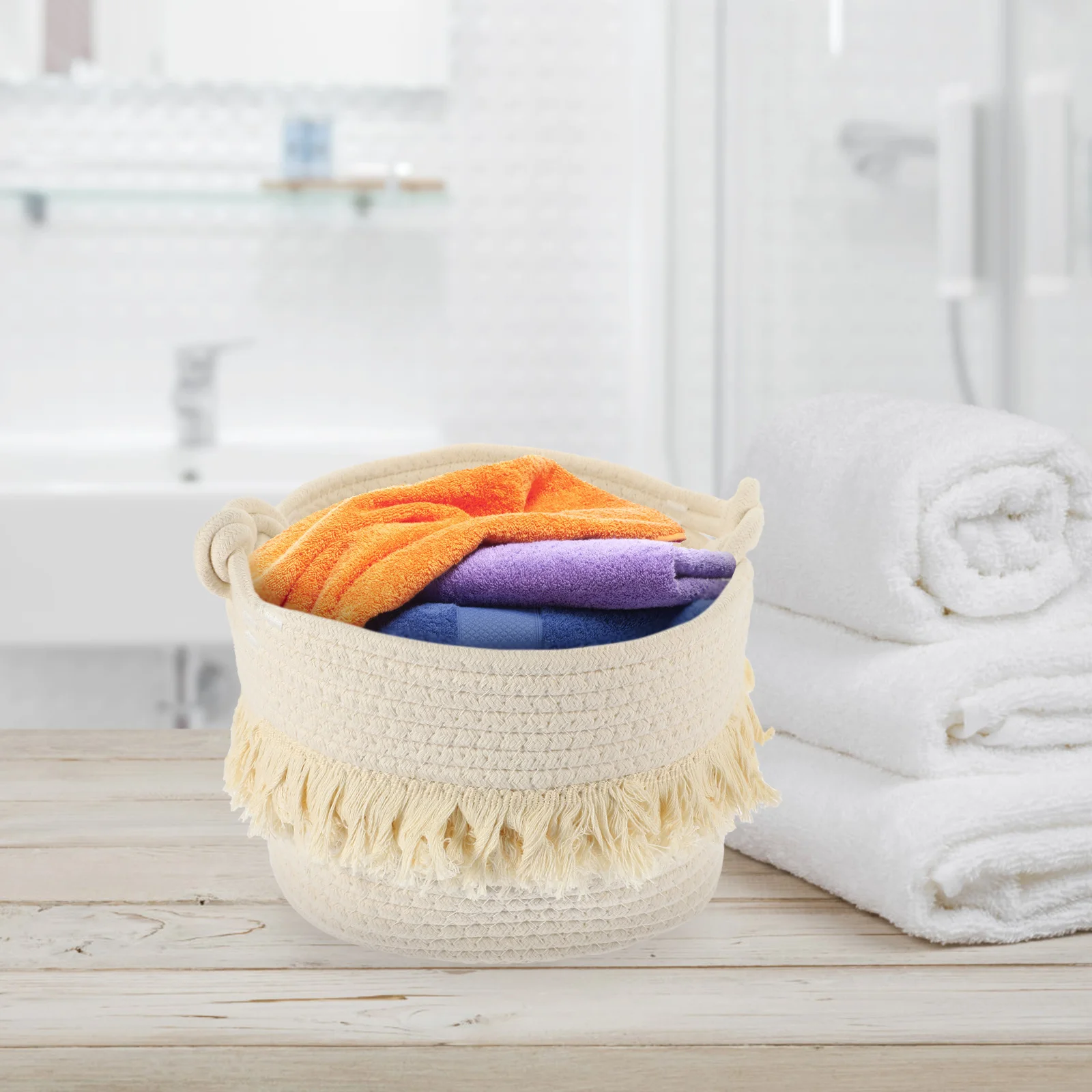 Bohemian Woven Cotton Rope Storage Basket Macrame Sundries Organizer Decorative Storage Bin for Home Office Bedroom 
Bohemian Woven Cotton Rope Storage Basket Macrame Sundries Organizer Decorative Storage Bin for Home Office Bedroom