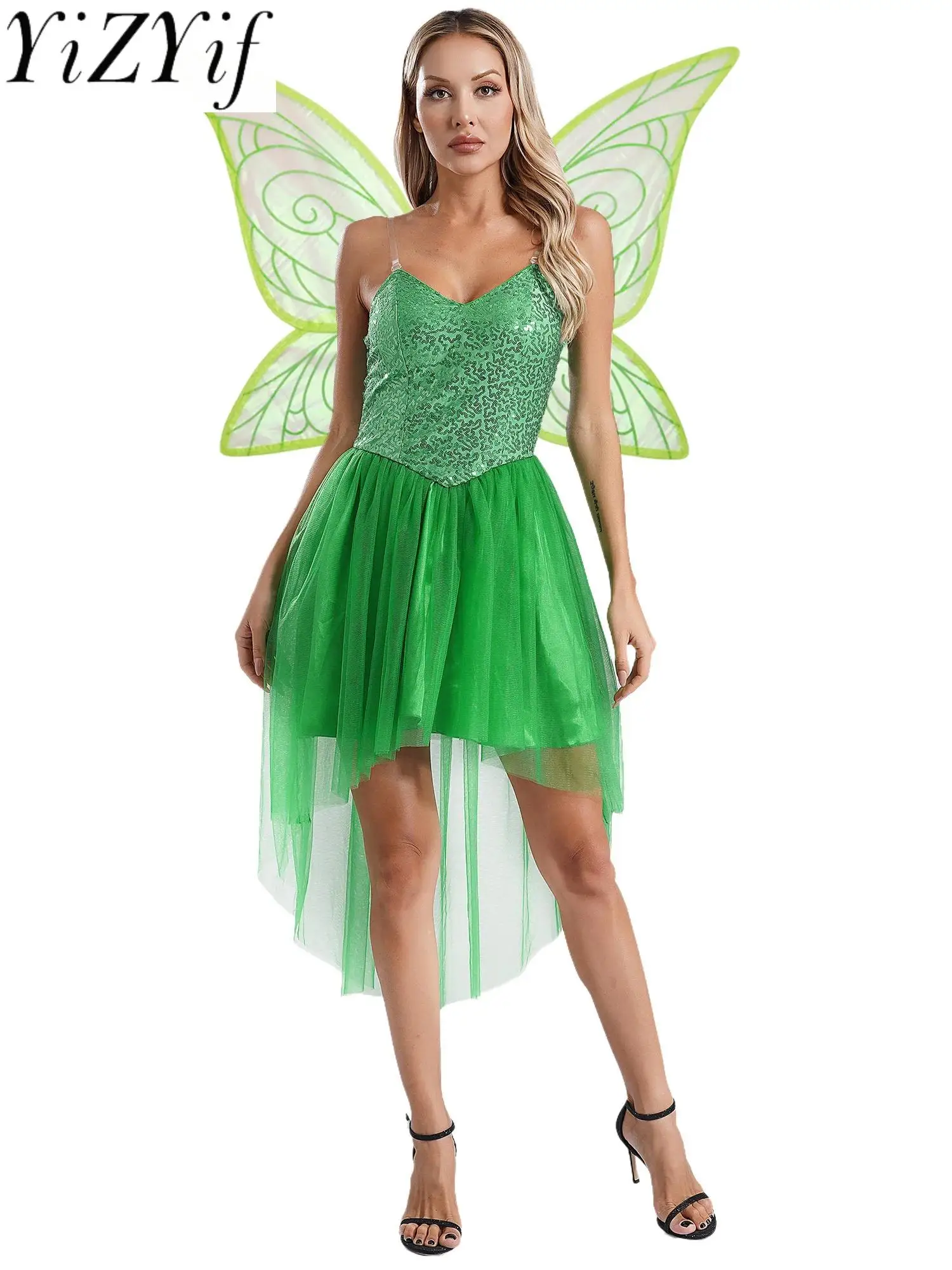 Women 2Pcs Fairy Tale Elf Cosplay Costume Sequin Sling Dress and Wings Halloween Xmas Carnival Festival Party Performance Outfit
Women 2Pcs Fairy Tale Elf Cosplay Costume Sequin Sling Dress and Wings Halloween Xmas Carnival Festival Party Performance Outfit