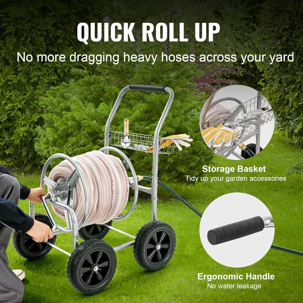 Garden Hose Reel Cart Heavy Duty 4 Wheels Mobile Holder for 300 ft 5/8 Inch Hose
Garden Hose Reel Cart Heavy Duty 4 Wheels Mobile Holder for 300 ft 5/8 Inch Hose