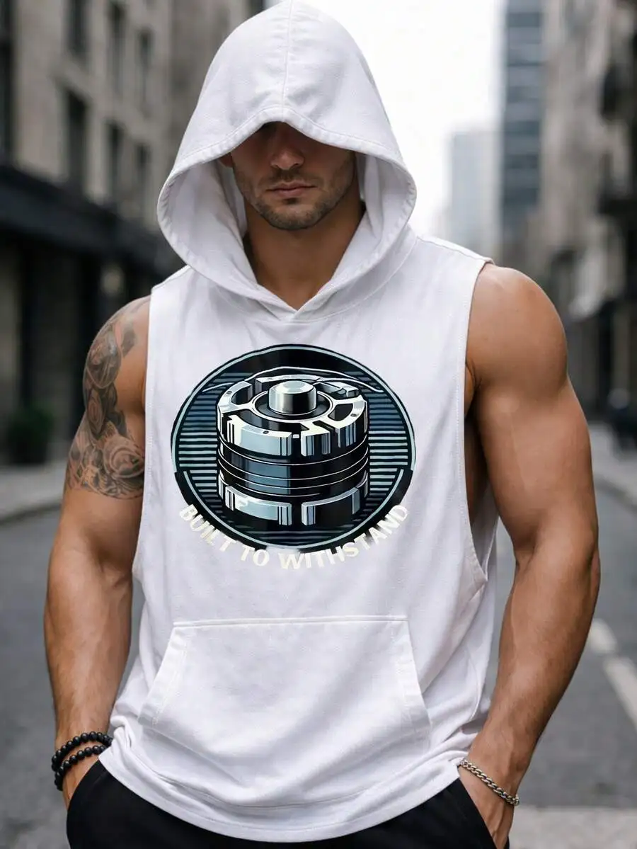 Mens Summer Sleeveless Hooded Fitness Vest With Text Design
Mens Summer Sleeveless Hooded Fitness Vest With Text Design