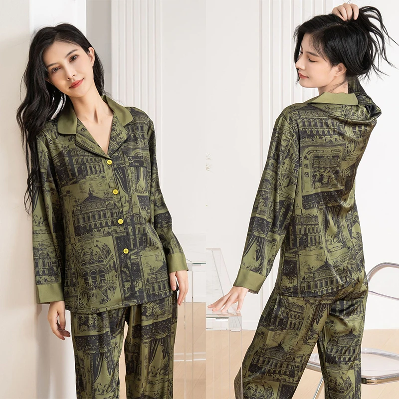 Dark Green Home Clothes Turn Down Collar 2Pcs Pajamas Suit Print Long Sleeve Sleepwear Casual Summer Pjs Nightwear Loungewear
Dark Green Home Clothes Turn Down Collar 2Pcs Pajamas Suit Print Long Sleeve Sleepwear Casual Summer Pjs Nightwear Loungewear