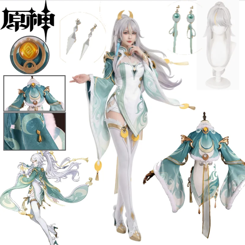 Genshin Impact Zibai Cosplay Costume Green Cheongsam with Headdress Vision Wig Full Set Accessories Comic Con Cosplay Zibai Suit
Genshin Impact Zibai Cosplay Costume Green Cheongsam with Headdress Vision Wig Full Set Accessories Comic Con Cosplay Zibai Suit
