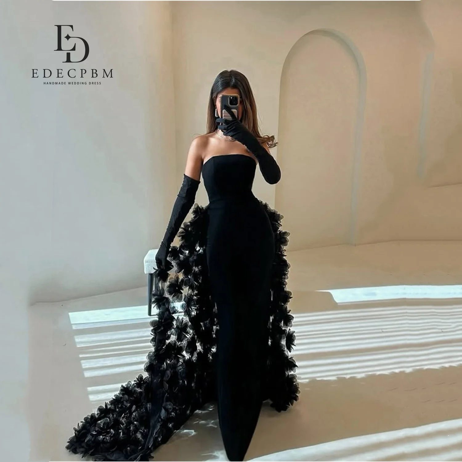 EDECPBM Saudi African Mermaid Dress Women Party Black 3D Flowers Tail Dress With Feathers Customized Evening Wedding Prom Events
EDECPBM Saudi African Mermaid Dress Women Party Black 3D Flowers Tail Dress With Feathers Customized Evening Wedding Prom Events