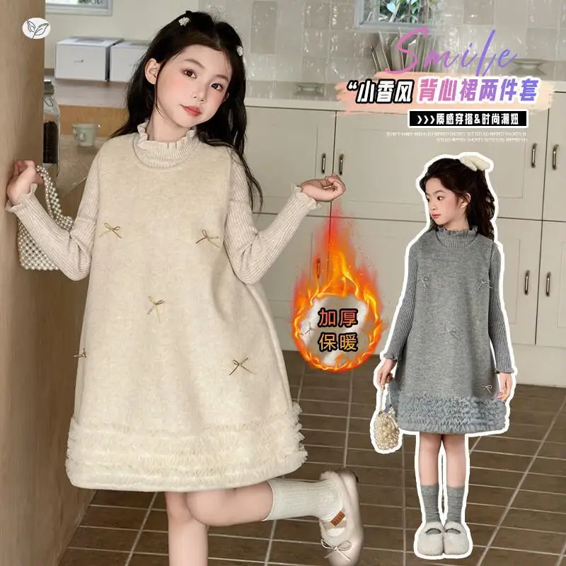 Утепленное платье-жилет без рукавов для девочек с кружевной отделкой и бантом, новинка весна-осень-зима 2026, комфортное
Утепленное платье-жилет без рукавов для девочек с кружевной отделкой и бантом, новинка весна-осень-зима 2026, комфортное