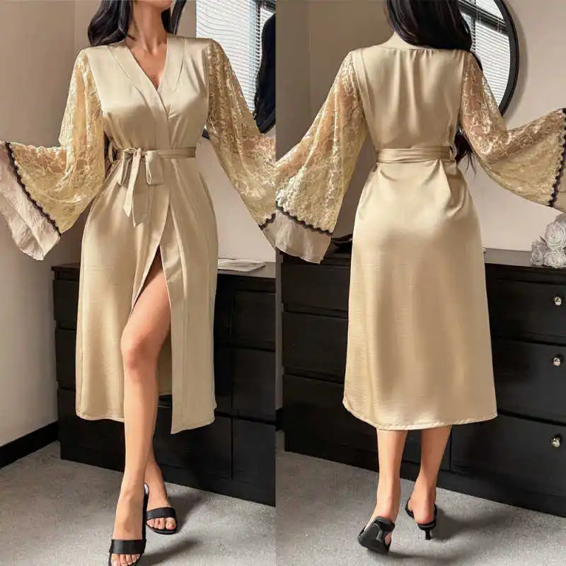 Graceful Women’s Pajamas Appliques Satin Lace Up Robes Bridesmaid Bride Robes Wedding Long Robe Bathrobe plus size customized
Graceful Women’s Pajamas Appliques Satin Lace Up Robes Bridesmaid Bride Robes Wedding Long Robe Bathrobe plus size customized