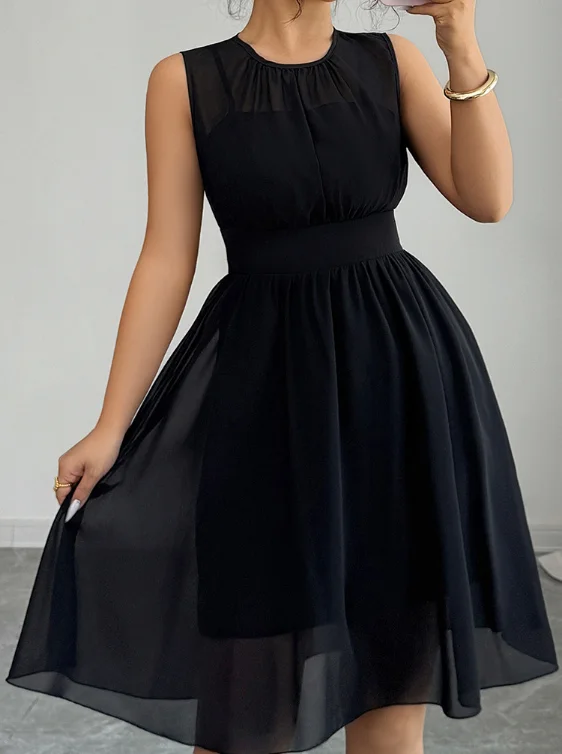 Women's Dress Summer New Fashion Casual Black Simple Round Neck See Through Mesh Layered Design High Waisted Sleeveless Dress
Women's Dress Summer New Fashion Casual Black Simple Round Neck See Through Mesh Layered Design High Waisted Sleeveless Dress