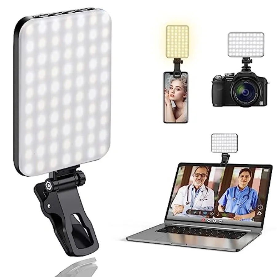 60 LED Portable Selfie Light Video Conference Lighting with Clip and Camera Tripod Adapter Rechargeable 2200mAh CRI 97+, 3 Ligh
60 LED Portable Selfie Light Video Conference Lighting with Clip and Camera Tripod Adapter Rechargeable 2200mAh CRI 97+, 3 Ligh