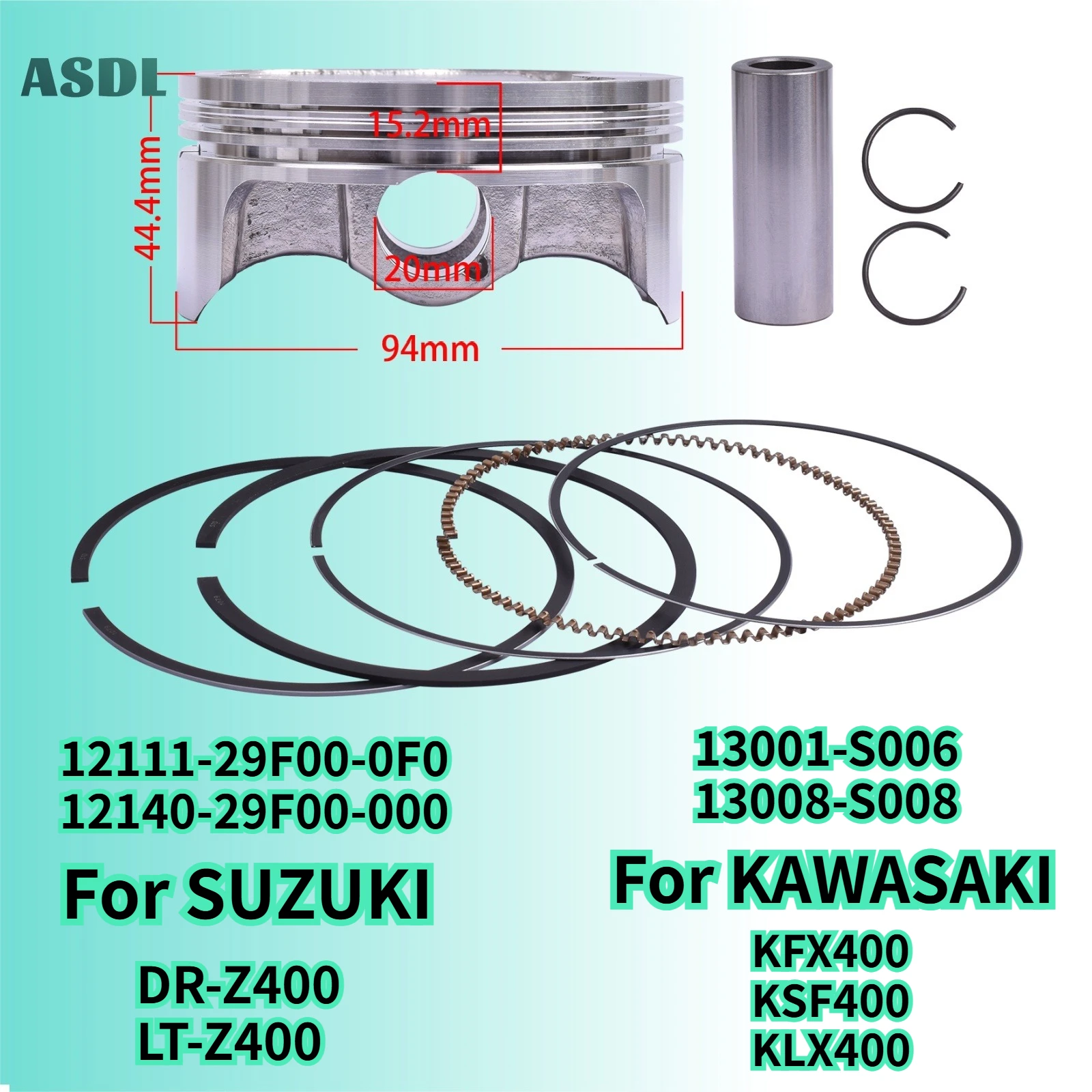 Modification 94mm Piston Rings Kits for Suzuki DR-Z400 2000-2017 LT-Z400 QuadSport for KAWASAKI KLX400R KLX400SR KFX400 KSF400
Modification 94mm Piston Rings Kits for Suzuki DR-Z400 2000-2017 LT-Z400 QuadSport for KAWASAKI KLX400R KLX400SR KFX400 KSF400