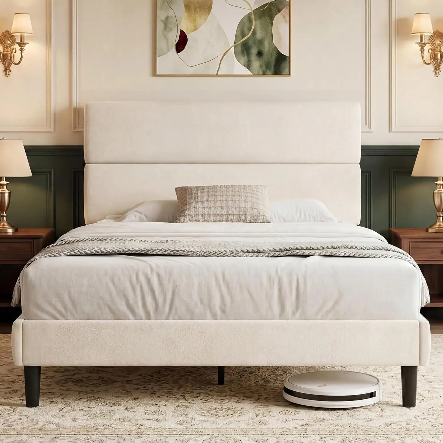 Queen Platform Bed Velvet Headboard Adjustable Wood Slats Mattress Foundation Easy Assembly Beige, Customized
Queen Platform Bed Velvet Headboard Adjustable Wood Slats Mattress Foundation Easy Assembly Beige, Customized