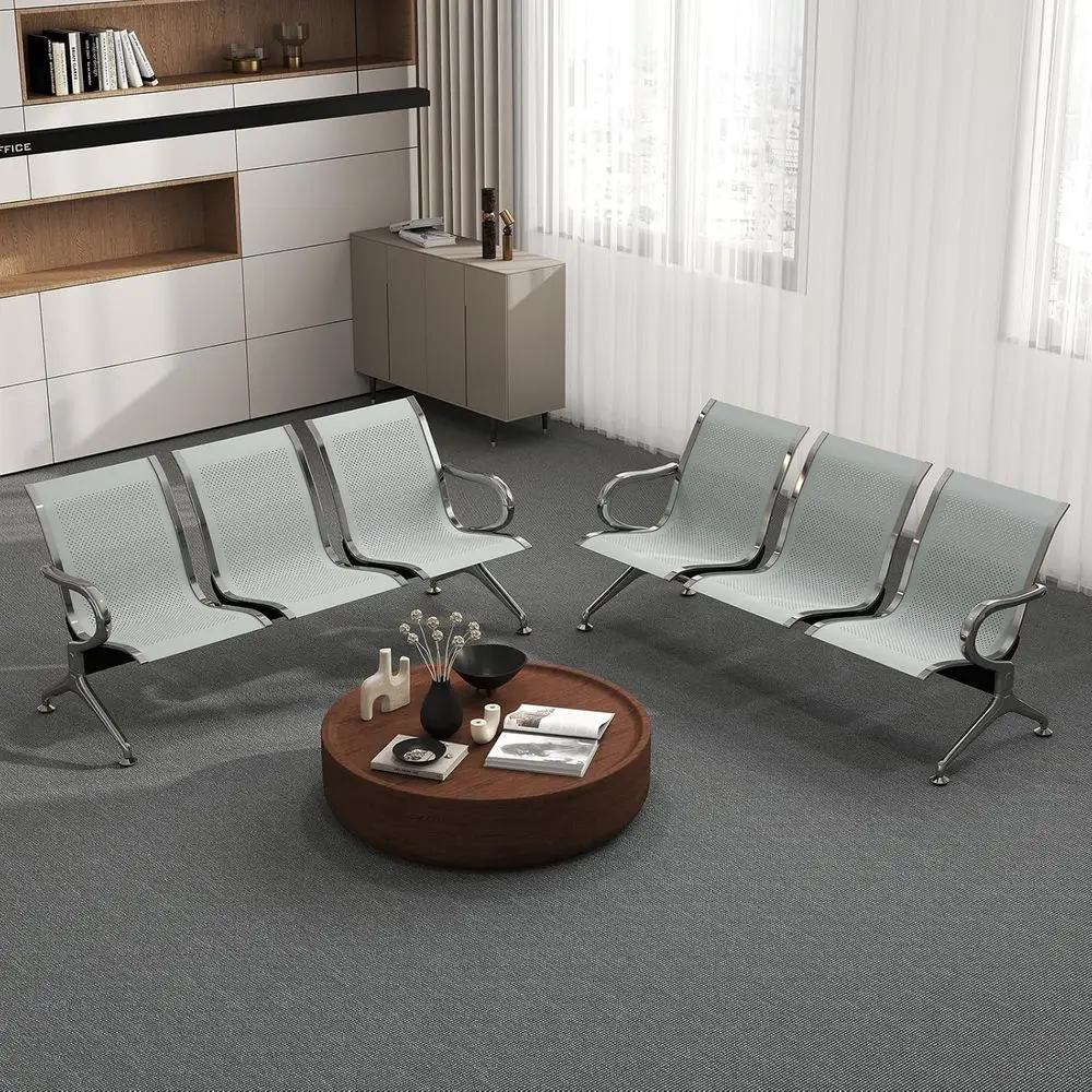 6-Seat Silver Waiting Room Benches with Armrests for Office, Airport, Lobby, Hospital, and Bank Settings
6-Seat Silver Waiting Room Benches with Armrests for Office, Airport, Lobby, Hospital, and Bank Settings