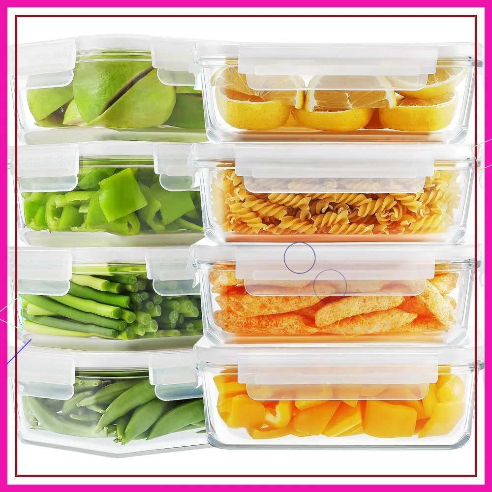 Набор из 8 стеклянных контейнеров для хранения продуктов с крышками, герметичные и непротекаемые, без BPA, 30 унций, для подготовки еды
Набор из 8 стеклянных контейнеров для хранения продуктов с крышками, герметичные и непротекаемые, без BPA, 30 унций, для подготовки еды