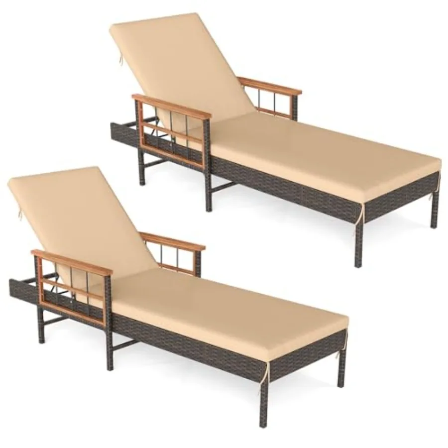 Lounge Chairs Outdoor Set of 2, Patio Rattan Chaise Lounge with 4-Level Adjustable Backrest and Acacia Wood Armrests, Wicker Su
Lounge Chairs Outdoor Set of 2, Patio Rattan Chaise Lounge with 4-Level Adjustable Backrest and Acacia Wood Armrests, Wicker Su