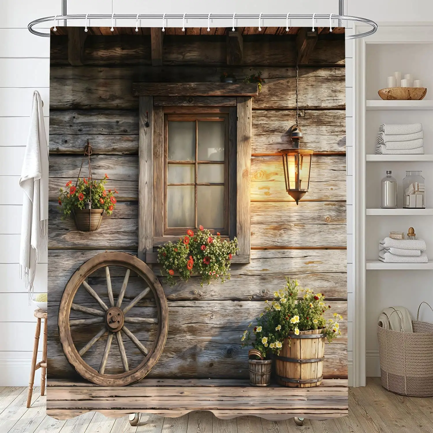 Rustic Barn Shower Curtain Farmhouse Brown Wood Wooden Wheel Floral Lantern Country Western Vintage Rural Wildflower Bathroom
Rustic Barn Shower Curtain Farmhouse Brown Wood Wooden Wheel Floral Lantern Country Western Vintage Rural Wildflower Bathroom