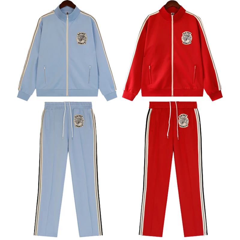 High Quality Stripe Splice SAINT Jacket Tracksuit Men Women Casual Loose Multi Color Sweatpants
High Quality Stripe Splice SAINT Jacket Tracksuit Men Women Casual Loose Multi Color Sweatpants