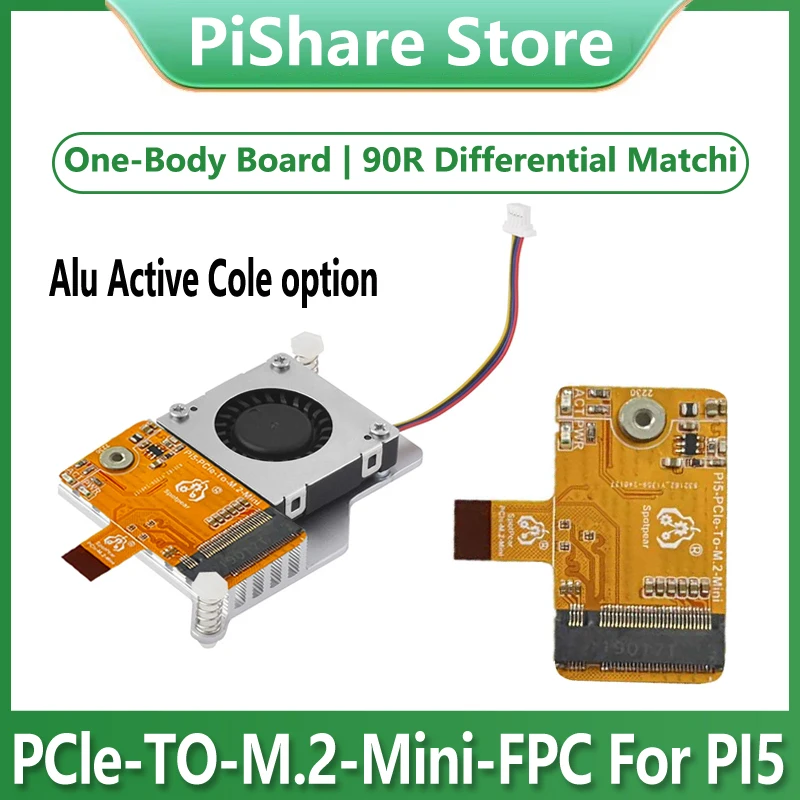 PCIe to M.2 NVMe SSD Mini One-Body Board HAT Pi5-PCIe-2230 Integrated-FPC & 90R Differential Matching Design for Raspberry Pi 5