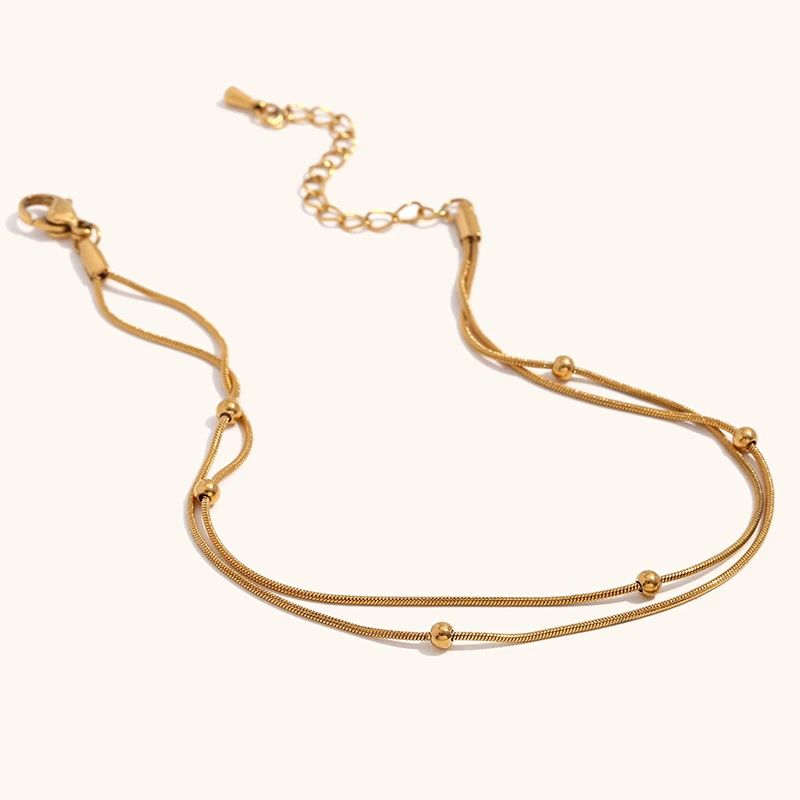 PRISCA | Stainless Steel Bracelets for Women Double Bead Snake Chain 18K Gold Plated European and American
PRISCA | Stainless Steel Bracelets for Women Double Bead Snake Chain 18K Gold Plated European and American