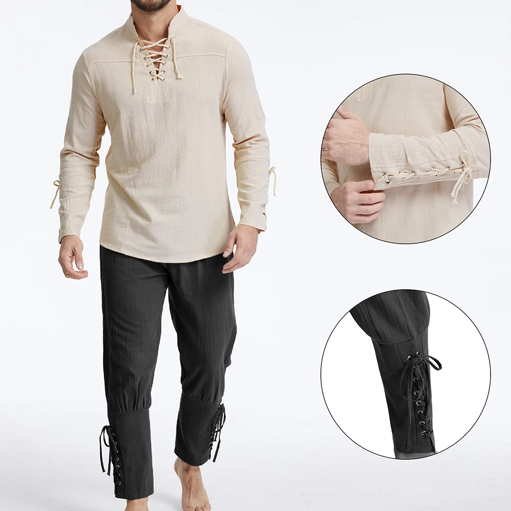 Men's Vintage Renaissance Sets Cotton Linen Cozy Pirate Costume V-neck Drawstring Design Party Dress Male Fashion Shirts Sets
Men's Vintage Renaissance Sets Cotton Linen Cozy Pirate Costume V-neck Drawstring Design Party Dress Male Fashion Shirts Sets