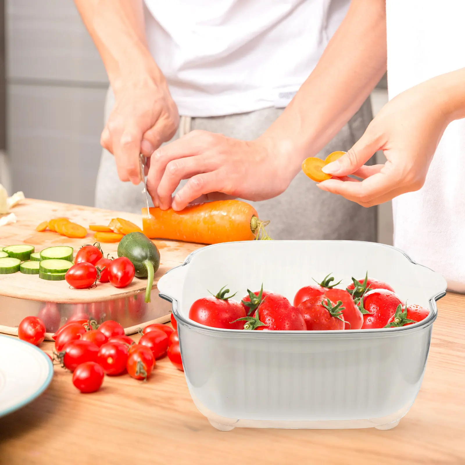 Double Layer Detachable Vegetable Fruit Washing Basket Kitchen Drain Strainer Basket Reusable PP Pet Material for Home Outdoor
Double Layer Detachable Vegetable Fruit Washing Basket Kitchen Drain Strainer Basket Reusable PP Pet Material for Home Outdoor