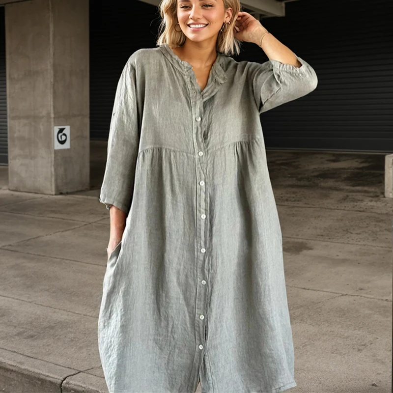 Casual Dress For Women Spring Autumn New Long Sleeve Button O-neck Loose Solid Fashion Elegant Commute Female A-line Dress
Casual Dress For Women Spring Autumn New Long Sleeve Button O-neck Loose Solid Fashion Elegant Commute Female A-line Dress