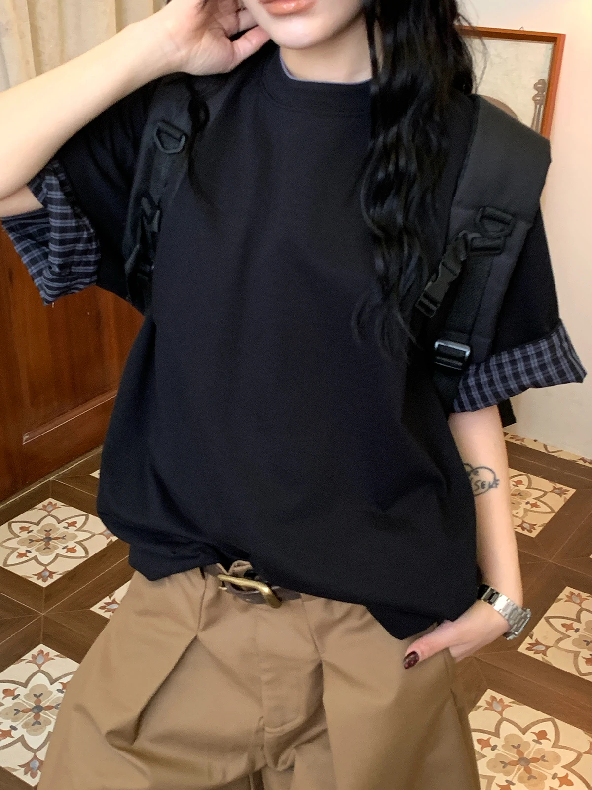 Retro American Plaid Short Sleeve T-Shirt Loose Casual Unisex Summer New Style round Neck Shoulder Drop Material Other 100%
Retro American Plaid Short Sleeve T-Shirt Loose Casual Unisex Summer New Style round Neck Shoulder Drop Material Other 100%