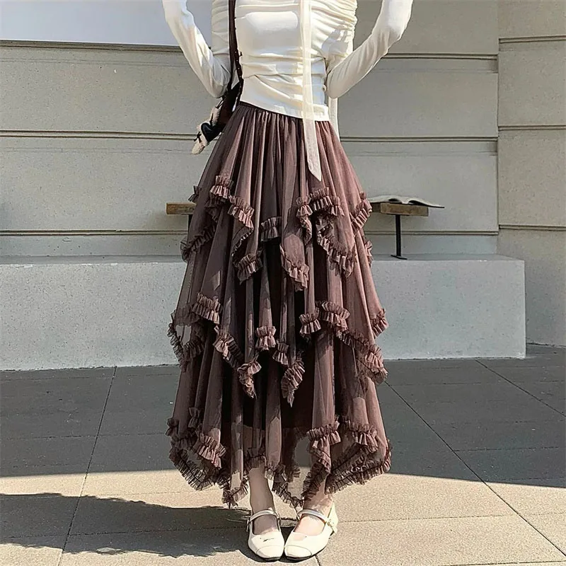 Summer Women Ear Fungus Edge Splicing A-line Skirts Femme Irregular Maxi Skirt French Ladies Fashion High Waist Mesh Long Skirts
Summer Women Ear Fungus Edge Splicing A-line Skirts Femme Irregular Maxi Skirt French Ladies Fashion High Waist Mesh Long Skirts