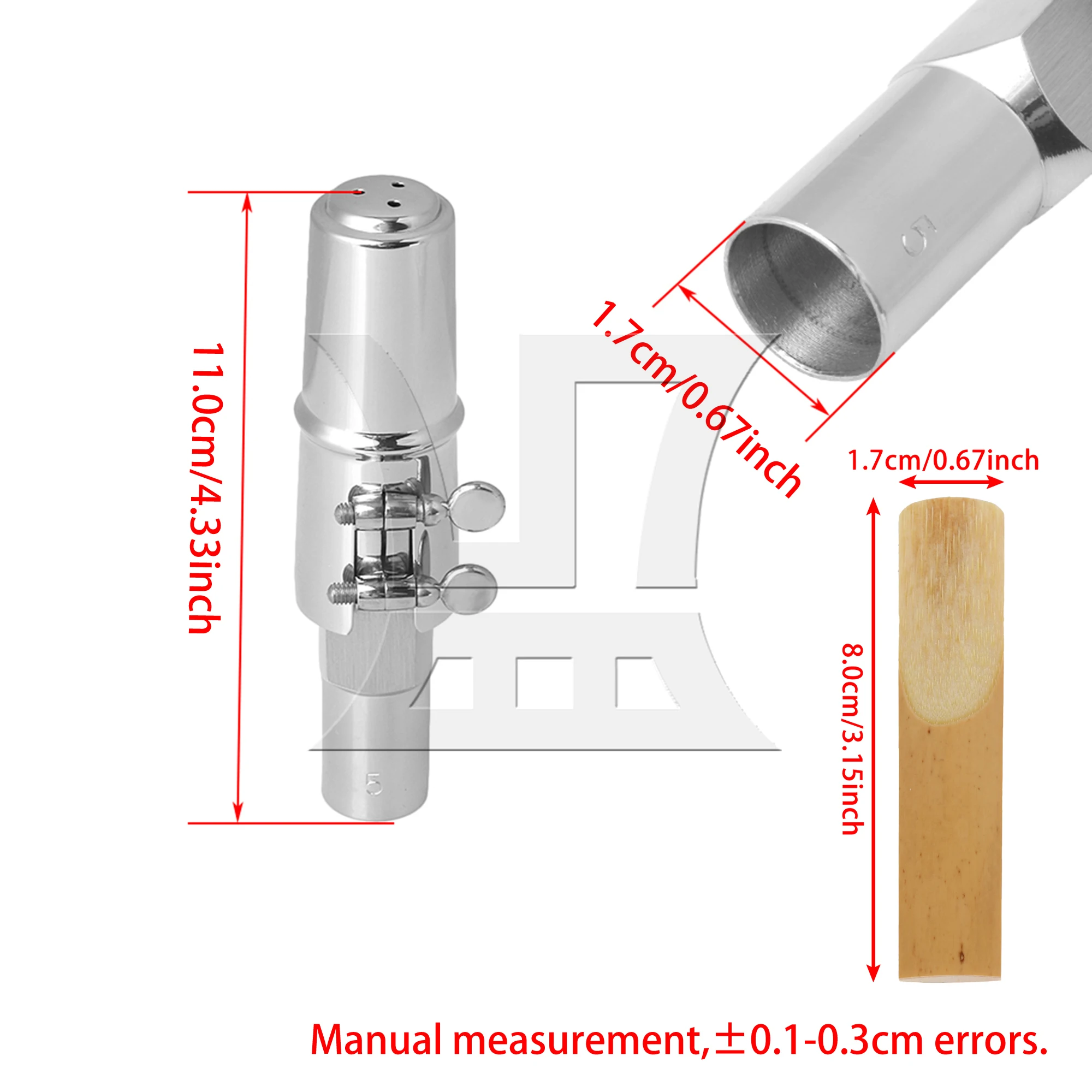 Yibuy 5# Tenor B-Flat Saxophone Mouthpiece Set, Silver-Plated Surface, With Saxophone Reed 2.5
Yibuy 5# Tenor B-Flat Saxophone Mouthpiece Set, Silver-Plated Surface, With Saxophone Reed 2.5