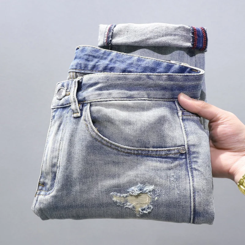 Men's Ripped Jeans Spring Season 2025 Year Fashion Trend Brand Rhinestone Print Design Trendy Stretch Retro Blue Skinny Pants
Men's Ripped Jeans Spring Season 2025 Year Fashion Trend Brand Rhinestone Print Design Trendy Stretch Retro Blue Skinny Pants