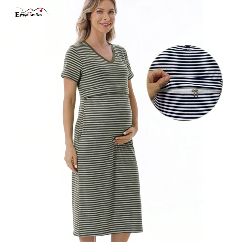Maternity Nursing Dress Cotton Stripe Short Sleeve V-neck Dress for Breastfeeding Postpartum Women Comfortable Pregnancy Dress
Maternity Nursing Dress Cotton Stripe Short Sleeve V-neck Dress for Breastfeeding Postpartum Women Comfortable Pregnancy Dress