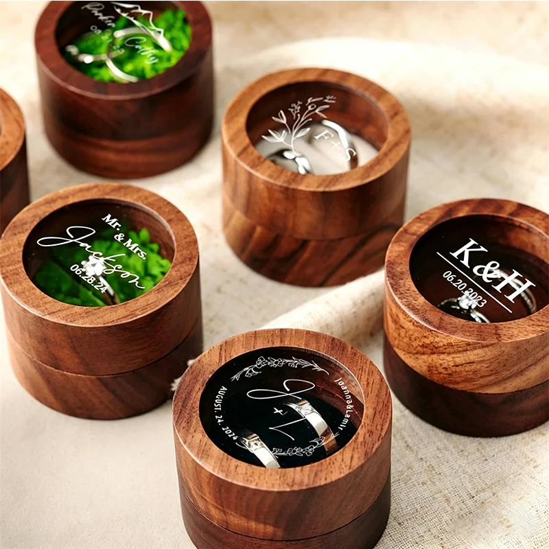 Personalized Custom Name Wooden Ring Box Walnut Ring Box with Clear Top Window Wedding Engagement Ring Holder for Couple
Personalized Custom Name Wooden Ring Box Walnut Ring Box with Clear Top Window Wedding Engagement Ring Holder for Couple