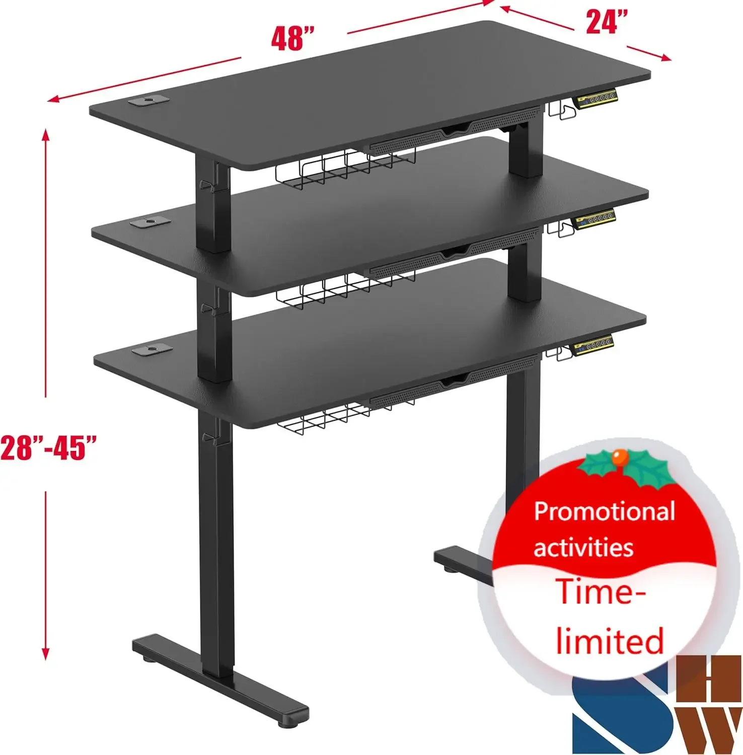 48-Inch Electric Height Adjustable Standing Desk with Drawer, Memory Preset and Cable Management Tray, Black
48-Inch Electric Height Adjustable Standing Desk with Drawer, Memory Preset and Cable Management Tray, Black