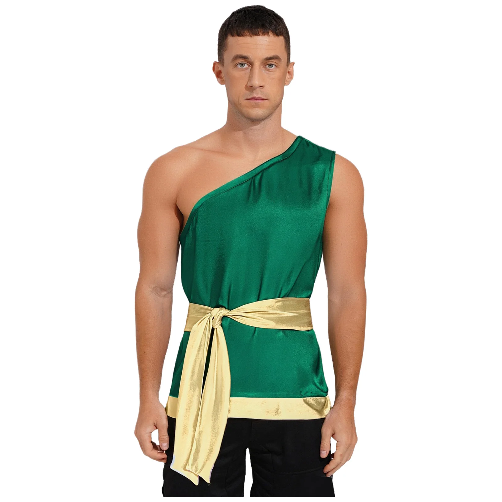 Men Stretchy Liturgical Lyrical Dance Top Worship Praise Dancewear Sleeveless One Shoulder Satiny Shirt Top+Lacing Waist Belt 
Men Stretchy Liturgical Lyrical Dance Top Worship Praise Dancewear Sleeveless One Shoulder Satiny Shirt Top+Lacing Waist Belt