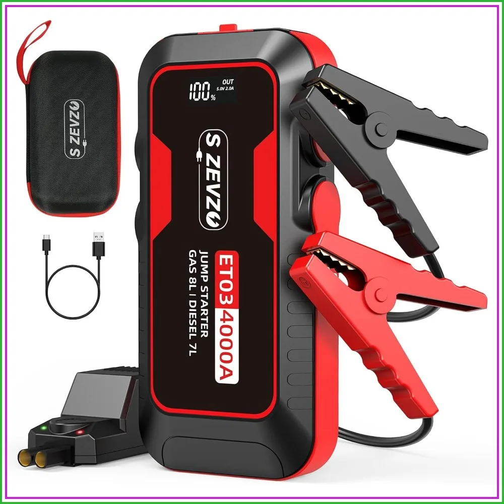 4000A Jump Starter for Up to 8.0L Gas & 7.0L Diesel Engines, 74Wh Portable Power Bank with LCD Display, LED Light, and Storage Case
4000A Jump Starter for Up to 8.0L Gas & 7.0L Diesel Engines, 74Wh Portable Power Bank with LCD Display, LED Light, and Storage Case