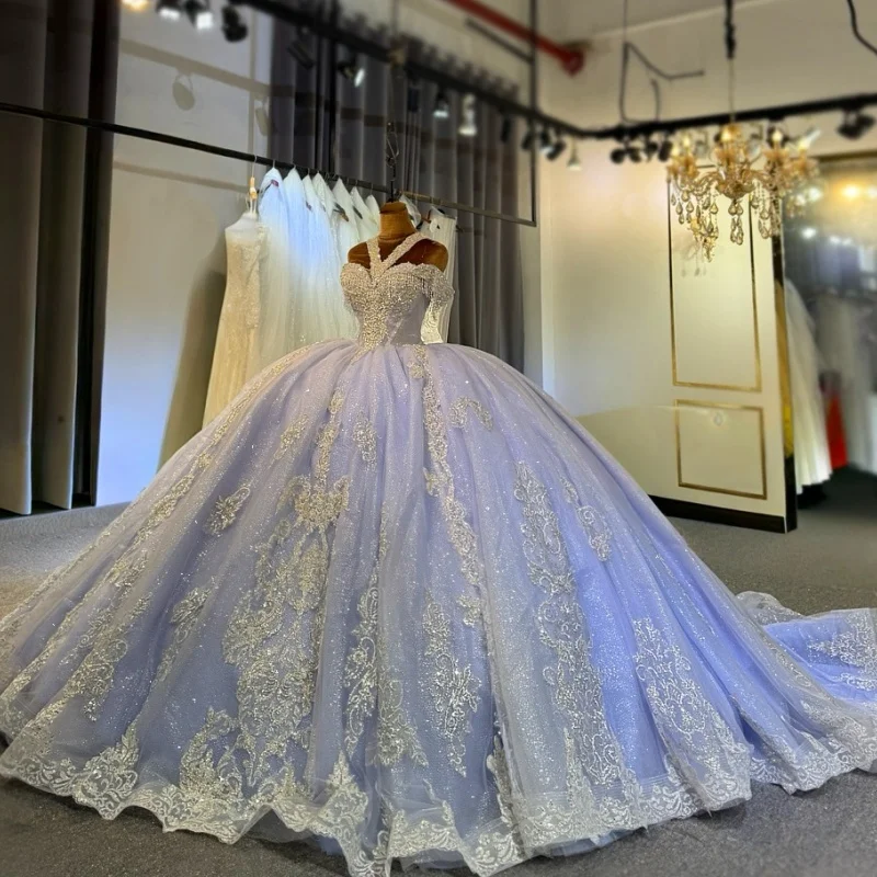 Shiny Lavender Quinceanera Dress off-shoulder Silvery Glitter Crystal Decal Long tail Bow vestidos de 15 Quinceanera Customize
Shiny Lavender Quinceanera Dress off-shoulder Silvery Glitter Crystal Decal Long tail Bow vestidos de 15 Quinceanera Customize