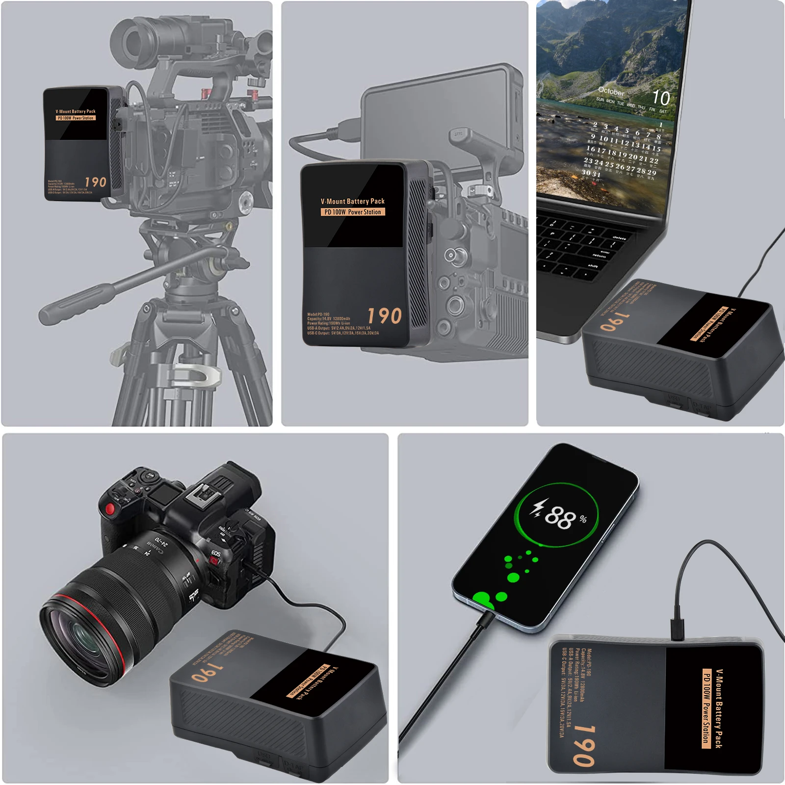 190Wh Lithium V-Mount VLock Battery 12800mAh With PD 100W Cable for Sony VMount Camcorders Devices
190Wh Lithium V-Mount VLock Battery 12800mAh With PD 100W Cable for Sony VMount Camcorders Devices