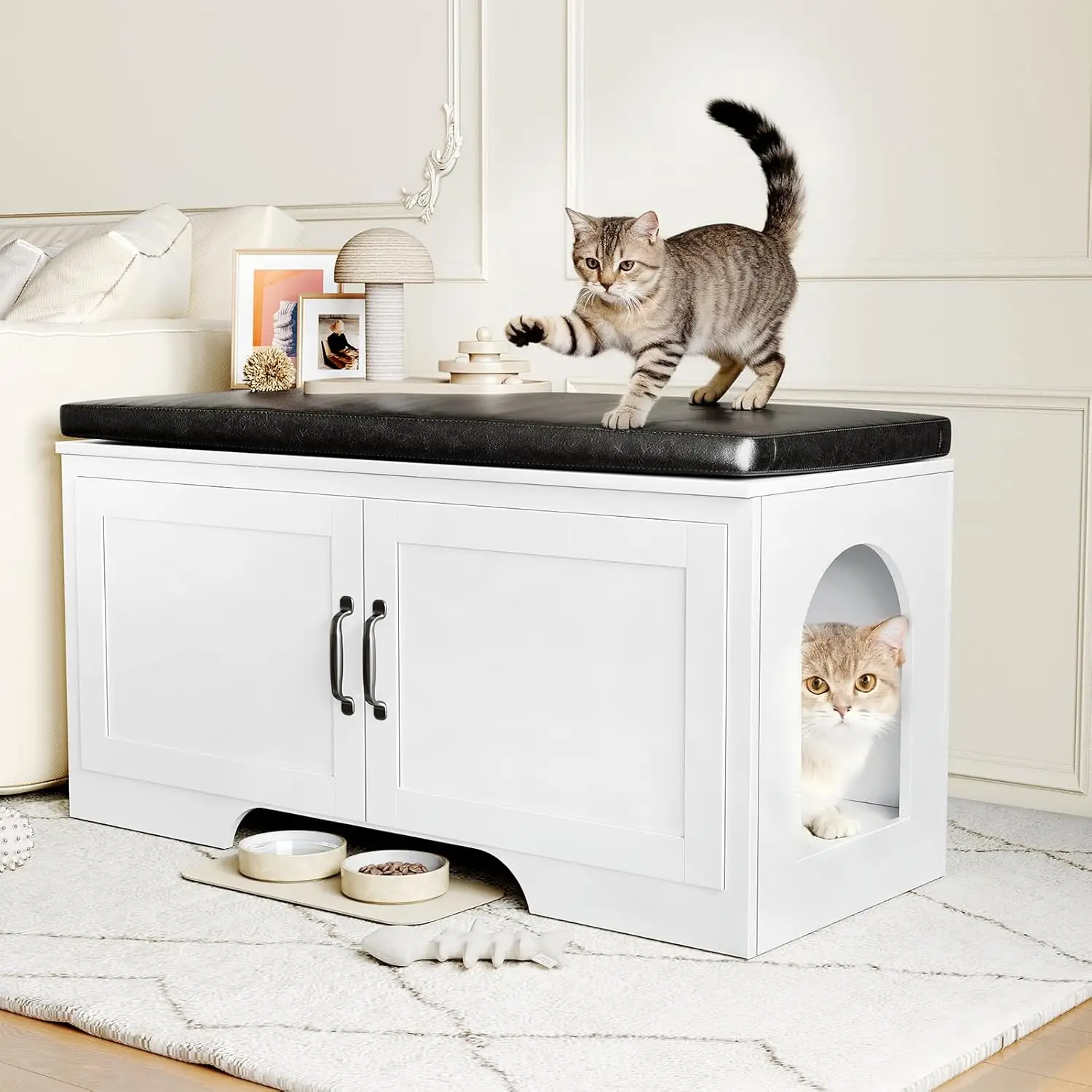 Modern Cat Litter Box Enclosure, 35" Hidden Litter Box Furniture with Removable Padded Seat Cushion, Flip-Top, Customized
Modern Cat Litter Box Enclosure, 35" Hidden Litter Box Furniture with Removable Padded Seat Cushion, Flip-Top, Customized