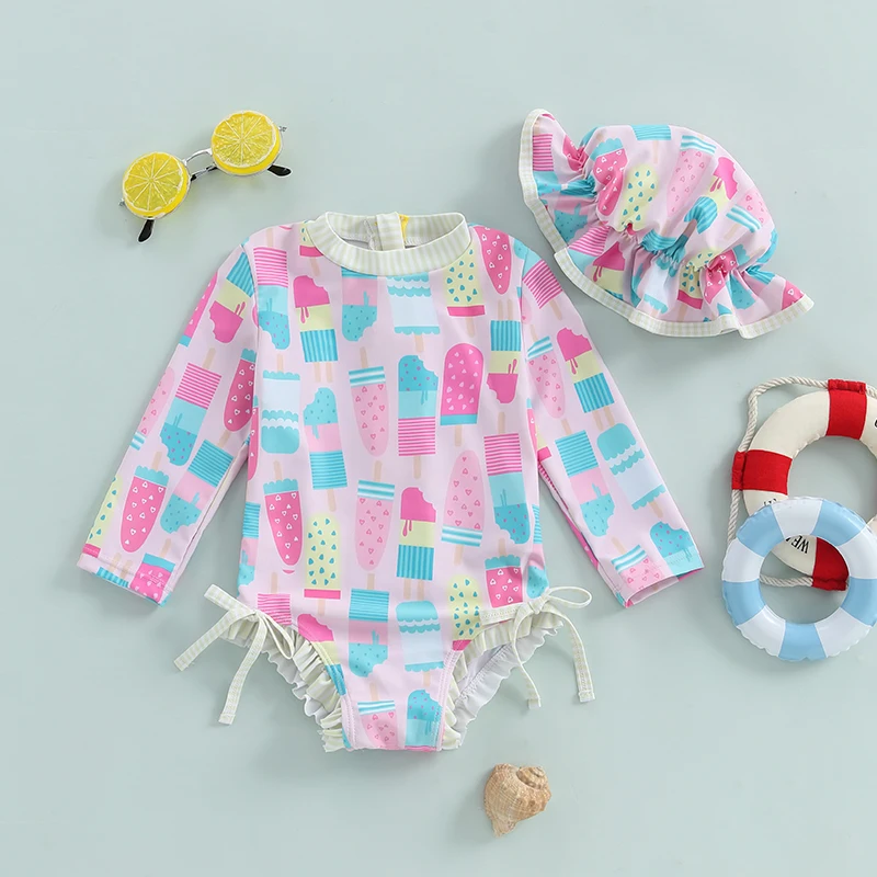 BeQeuewll Children Swimsuit Baby Girls Long Sleeve Swimming Suit Ice Cream Print Bathing Suit Infant Swimwear with Sun Hat
BeQeuewll Children Swimsuit Baby Girls Long Sleeve Swimming Suit Ice Cream Print Bathing Suit Infant Swimwear with Sun Hat