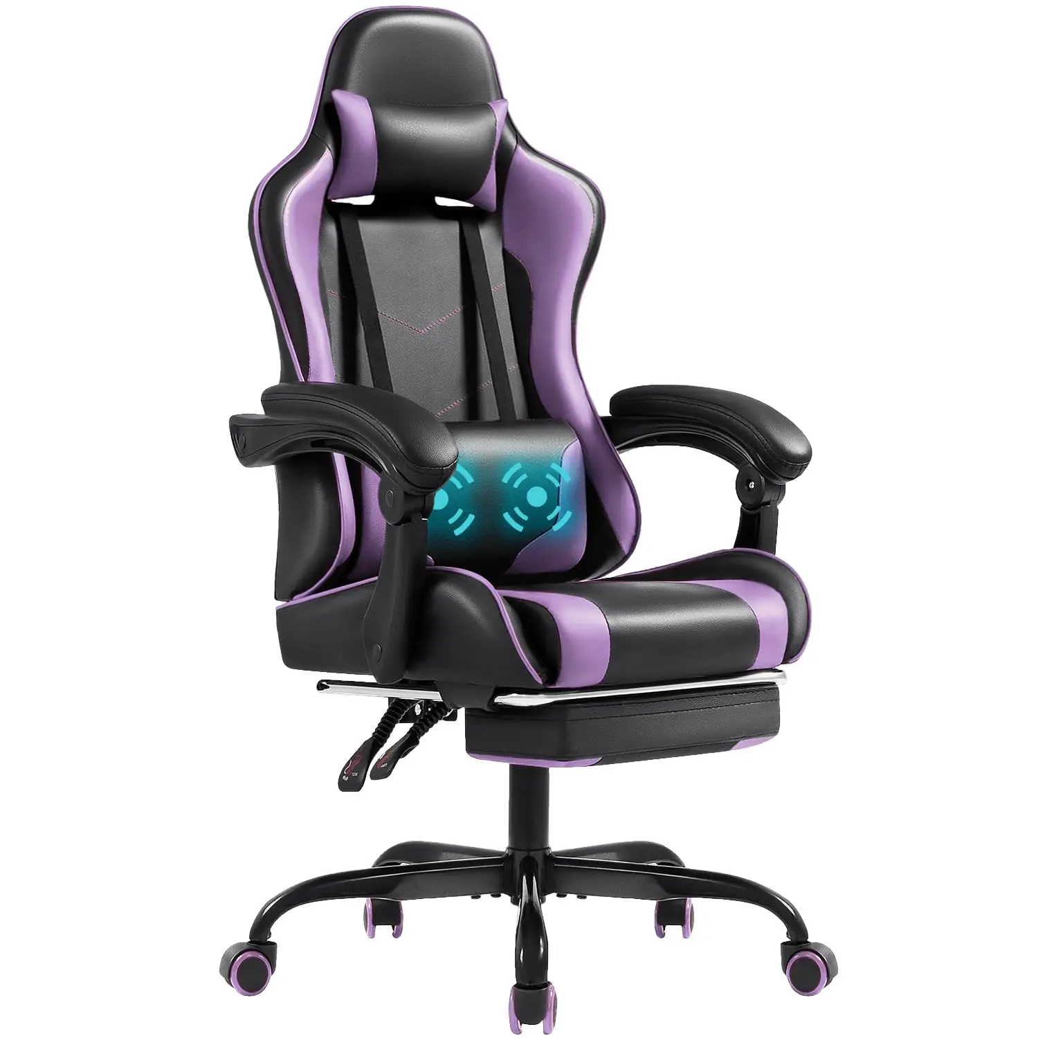 Purple Gaming Chair Featuring Adjustable Height, 360-Degree Swivel, Built-In Footrest, Lumbar Massage, And Headrest For Office
Purple Gaming Chair Featuring Adjustable Height, 360-Degree Swivel, Built-In Footrest, Lumbar Massage, And Headrest For Office