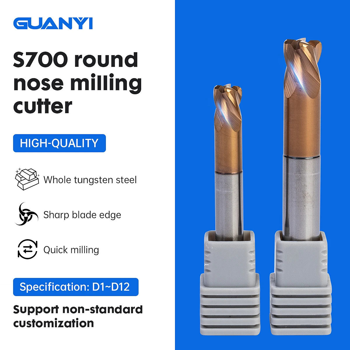 GUANYI Carbide Milling Cutter D1/D12 Angle Round Head Metal Tungsten Steel End Milling Cutter Lathe Tool Cnc Milling Cutter
GUANYI Carbide Milling Cutter D1/D12 Angle Round Head Metal Tungsten Steel End Milling Cutter Lathe Tool Cnc Milling Cutter