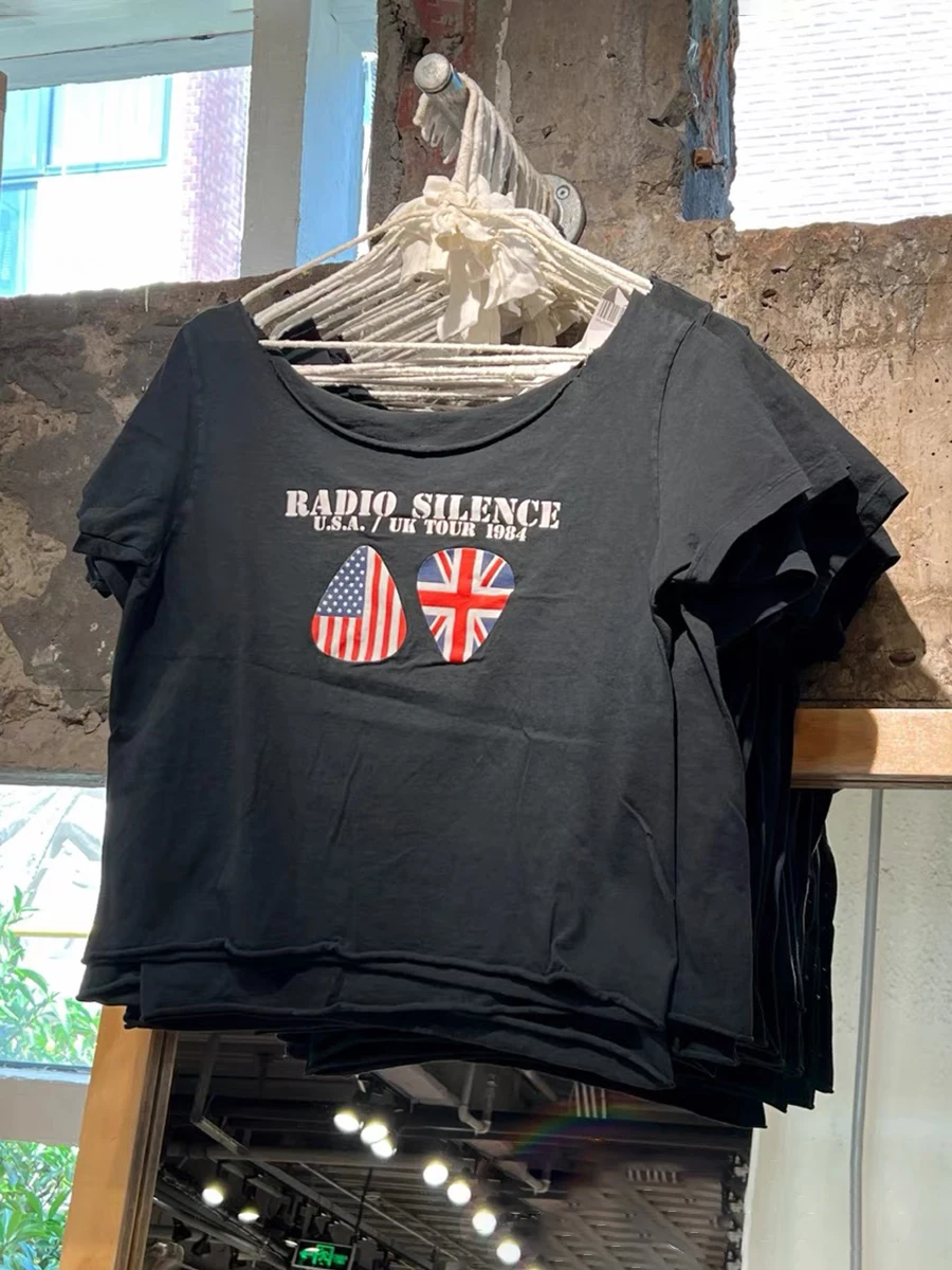 Letter Flag Graphic Vintage T-shirt Woman Raw Trim Sexy Slash Neck Cotton Short Sleeve Tees Casual Streetwear Summer Crop Top
Letter Flag Graphic Vintage T-shirt Woman Raw Trim Sexy Slash Neck Cotton Short Sleeve Tees Casual Streetwear Summer Crop Top