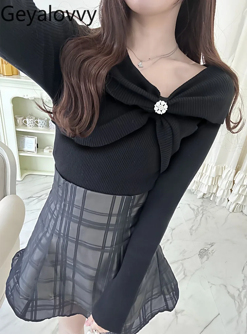 Autumn New Japanese Style Sweet Girls Solid Color Off-Shoulder Pullover Versatile Black Slim Fit Outerwear Knitted Tops
Autumn New Japanese Style Sweet Girls Solid Color Off-Shoulder Pullover Versatile Black Slim Fit Outerwear Knitted Tops