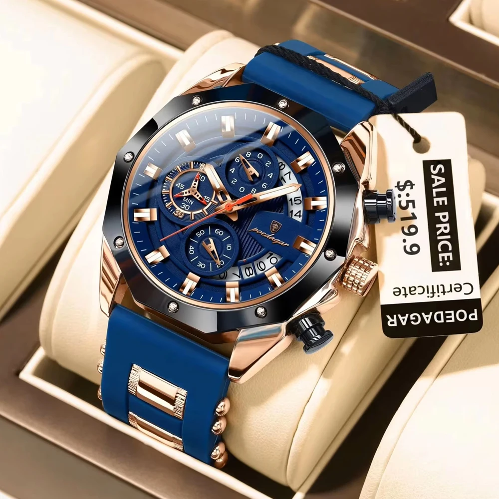 POEDAGAR Military Men Watch Silicone Strap Waterproof Luminous Date Sport Man Wristwatch Luxury Chronograph Quartz Men's Watches
POEDAGAR Military Men Watch Silicone Strap Waterproof Luminous Date Sport Man Wristwatch Luxury Chronograph Quartz Men's Watches