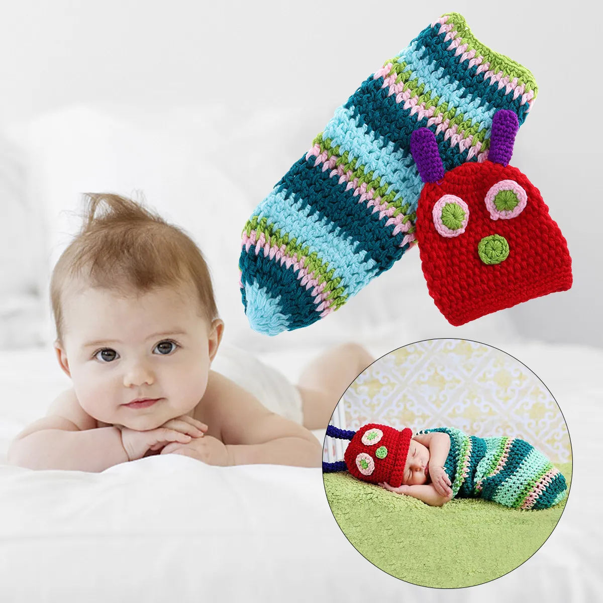 Crochet Caterpillar Newborn Costume Set for 3-6 Months Babies Handmade Elastic Breathable Infant Photoshoot Prop Boy Girl Gift
Crochet Caterpillar Newborn Costume Set for 3-6 Months Babies Handmade Elastic Breathable Infant Photoshoot Prop Boy Girl Gift
